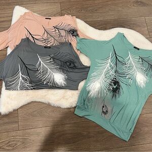 Lascana for VENUS Cold Shoulder Bundle Peacock Feather Shirts Size XS